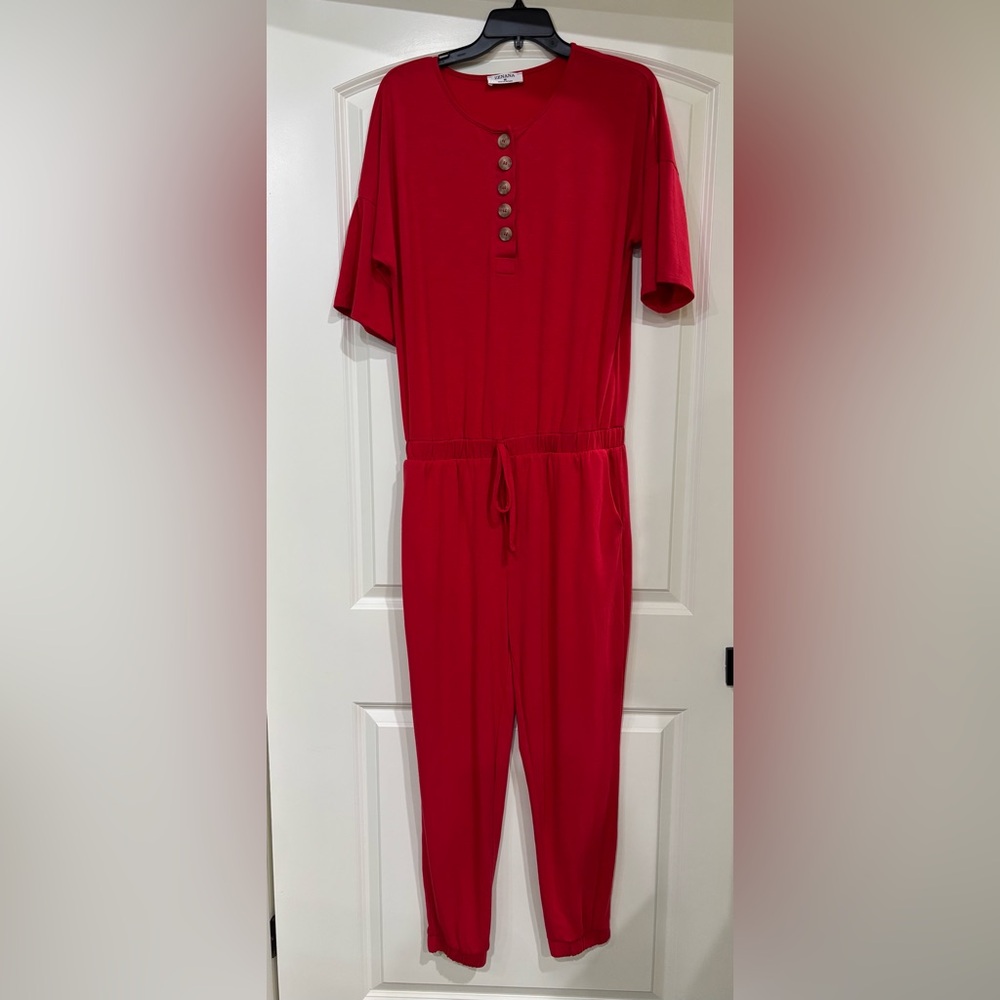 Zenana Outfitters Bold Red Buttoned Romper
